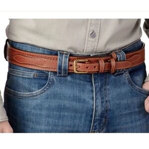 Bullhide Belts Mens‎ Western Tooled Leather Belt Brass Buckle Sz 44 The Walker
